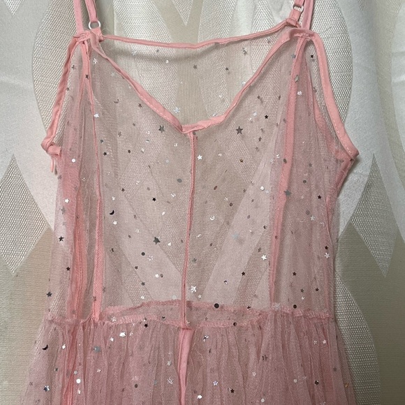 Pink Starry Tulle Maxi Dress M Sleeveless Party Evening - Picture 11 of 15